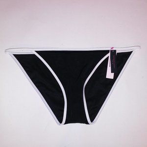 Victoria Secret Swim Bikini Bottom Black White Trim String Solid Color Code QB4
